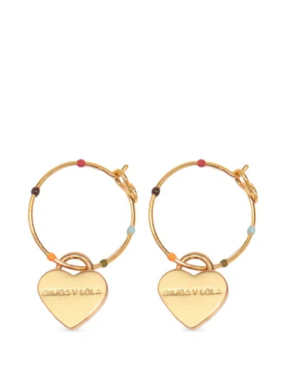 Bimba Y Lola Medium Hoop Earrings With Enamel Heart And Multicolored Logo In Gold