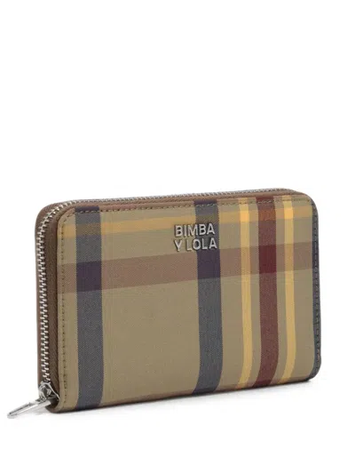 Bimba Y Lola Medium Khaki And Garnet Tartan Jacquard Wallet In Brown