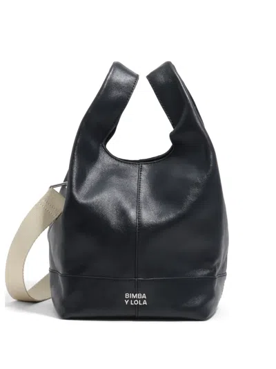 Bimba Y Lola Medium Paper Leather Tote Bag In Black