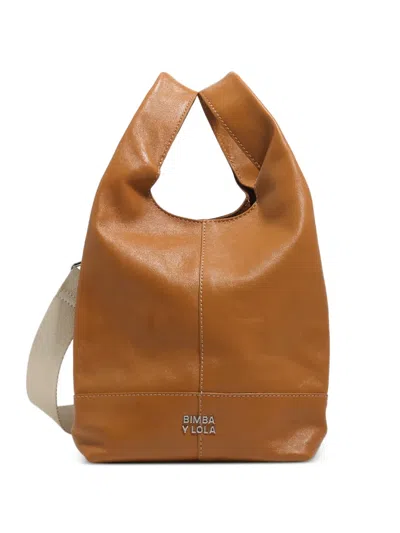 Bimba Y Lola Medium Paper Stitched Tote Bag In Brown