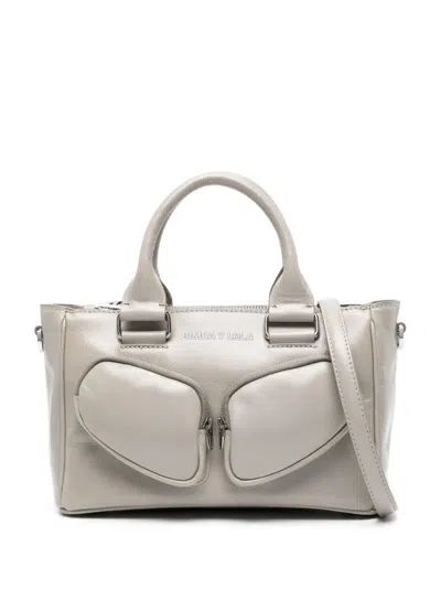 Bimba Y Lola Medium Pocket Leather Tote Bag In Grey