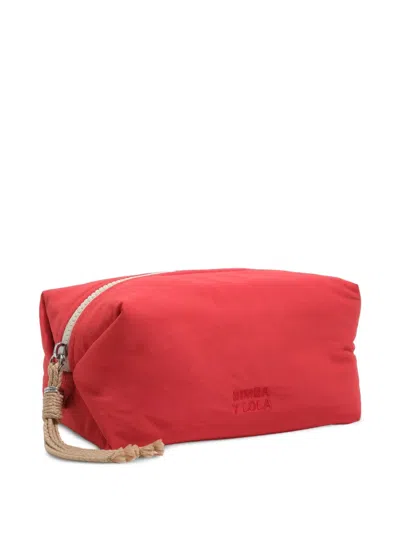 Bimba Y Lola Medium Rope-puller Embroidered Make-up Bag In Red
