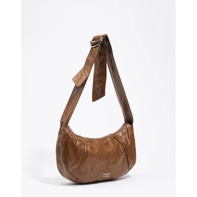 Bimba Y Lola Medium Shiny Toffee Moon Bag In Brown