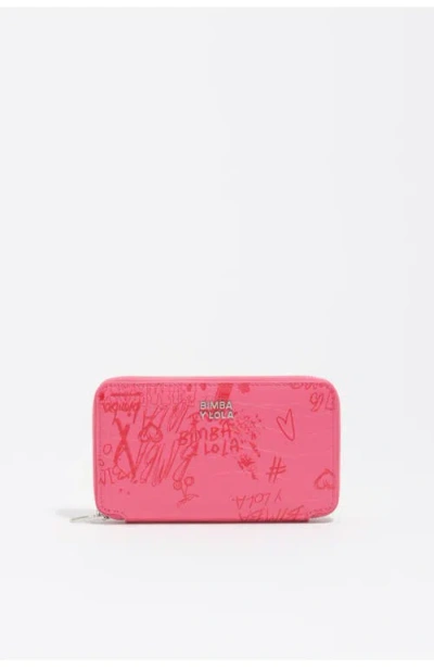 Bimba Y Lola Medium Shiny Textured Bimba Logos Print Horizontal Wallet In Pink