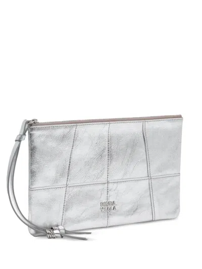 Bimba Y Lola Medium Silver Leather Zipped Make-up Clutch
