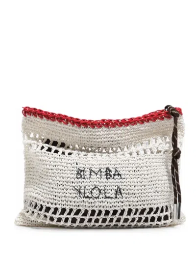Bimba Y Lola Medium White Raffia-effect Handbag In Multi