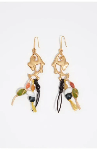 Bimba Y Lola Metal And Ceramic Fish Earrings In Gold
