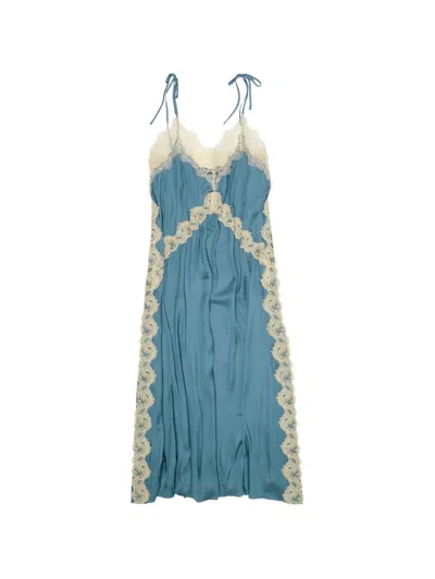 Bimba Y Lola Midi Lace Trim Dress In Blue