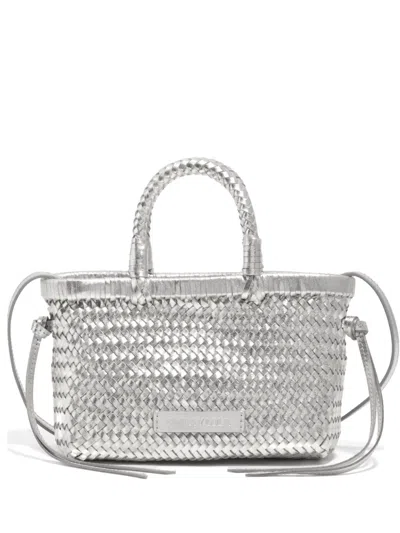 Bimba Y Lola Mini Braided-handle Leather Tote Bag In Silver