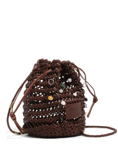 Bimba Y Lola Mini Braided Leather Bucket Bag In Brown