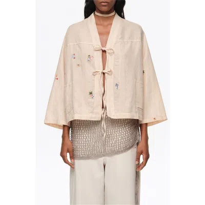 Bimba Y Lola Mini Embroidered Kimono Jacket In Neutral