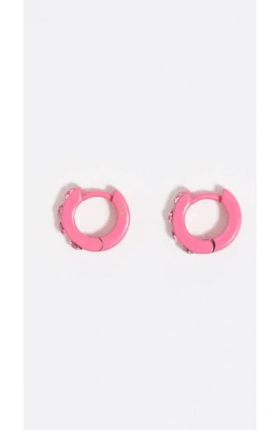 Bimba Y Lola Mini Hoop Earrings With Crystals In Pink
