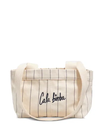 Bimba Y Lola Mini Pinstripe Logo-embroidered Shoulder Bag In Neutral