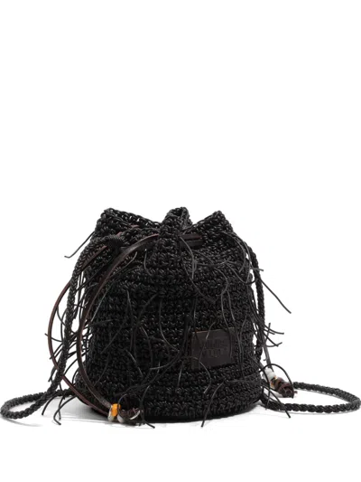 Bimba Y Lola Mini Plaited Leather Bucket Bag In Black