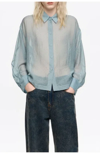 Bimba Y Lola Mini Rhinestones Boxy Shirt In Blue