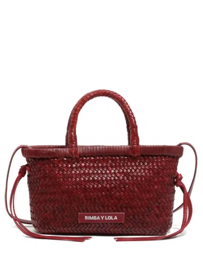 Bimba Y Lola Mini Woven Leather Tote Bag In Red