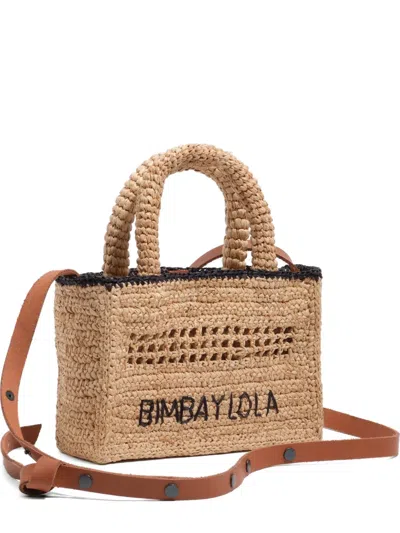 Bimba Y Lola Mini Woven Logo-embroidered Tote Bag In Neutral
