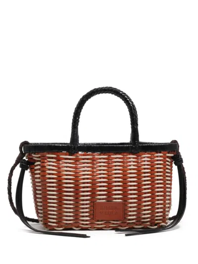 Bimba Y Lola Mini Woven-leather Tote Bag In Brown
