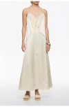 Bimba Y Lola Mixed Fabrics Straight Cut Midi Dress In White
