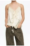 Bimba Y Lola Mixed Fabrics Straight Cut Top In Neutral