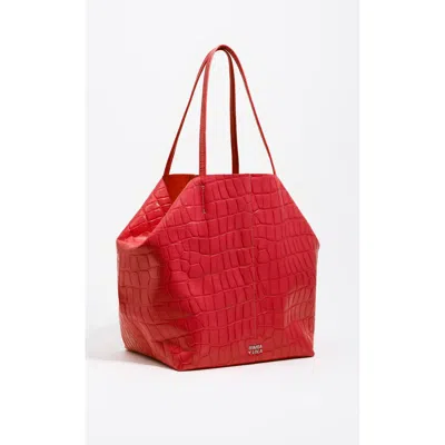 Bimba Y Lola Mock Croc Large Leather Shopper Bag In Red