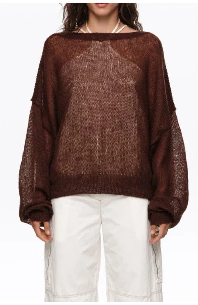 Bimba Y Lola Mohair Boat Neck Sweater In Brown