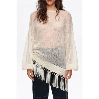 Bimba Y Lola Mohair Sweater With Fringe Hem In Ivory