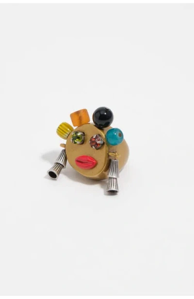 Bimba Y Lola Multicolor Glass Mask Ring In Brown