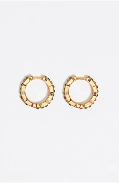 Bimba Y Lola Multicolored Crystals Logo Hoop Earrings