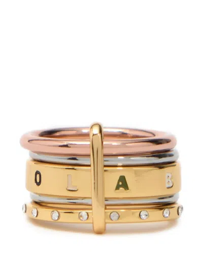 Bimba Y Lola Multi-gold Metal Banded Ring With Multicolored Logo Crystals