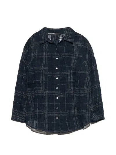 Bimba Y Lola Navy Checked Linen Oversize Shirt In Blue