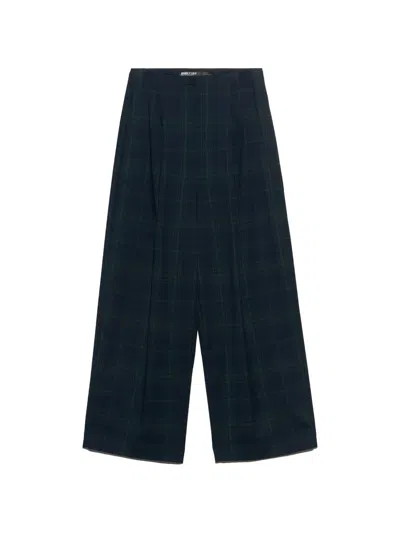 Bimba Y Lola Navy-blue Checked Darted Barrel-leg Trousers