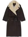 Bimba Y Lola Longline Wool Coat With Detachable Collar In Brown