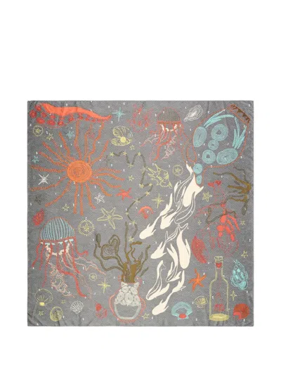 Bimba Y Lola Ocean-print Square Scarf In Multi
