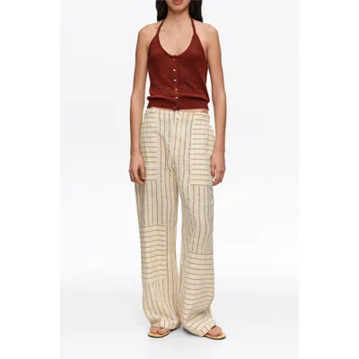 Bimba Y Lola Ocher Cotton Patchwork Jogger Trousers With Stripes In Brown