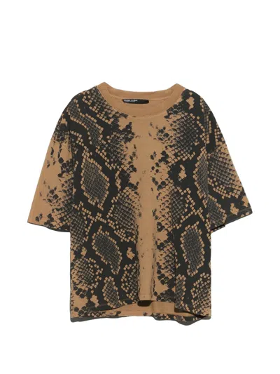 Bimba Y Lola Ocher Cotton Snake T-shirt In Brown