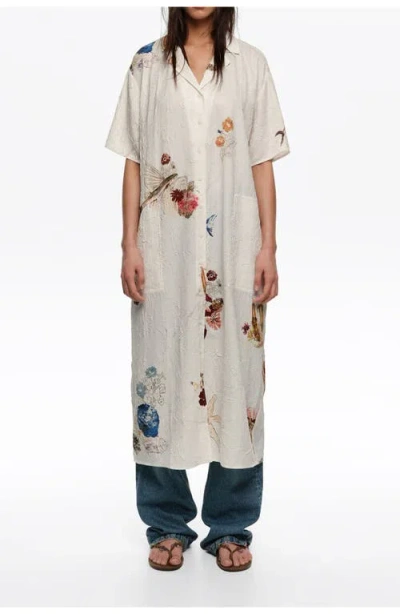 Bimba Y Lola Off-white Seabed Wrinkled Fabric Shirt Dress