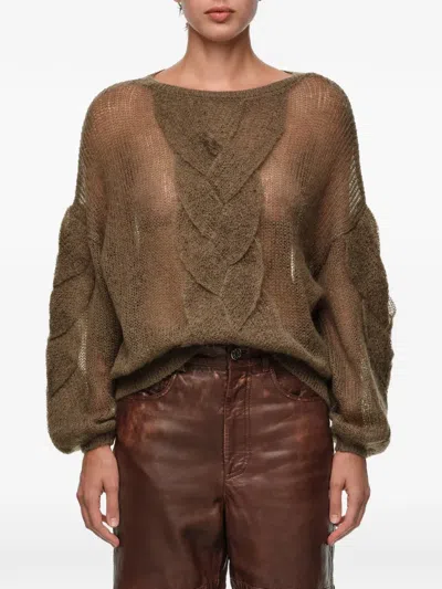 Bimba Y Lola Olive Mohair Cable Knit Sweater In Green