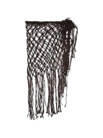 Bimba Y Lola Open-knit Fringed Scarf In Brown