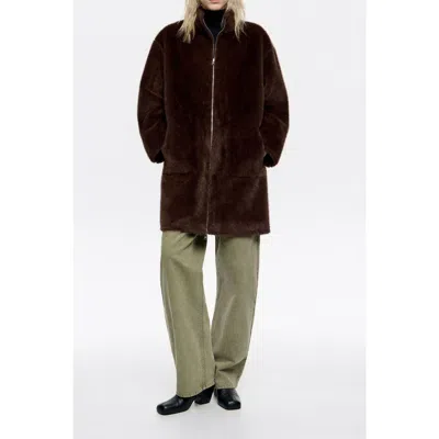 Bimba Y Lola Oversize Reversible Fur Coat In Brown