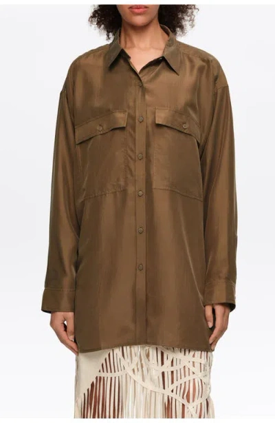 Bimba Y Lola Oversize Silk Shirt In Brown