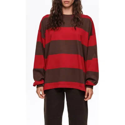 Bimba Y Lola Oversize Striped Long T-shirt In Red