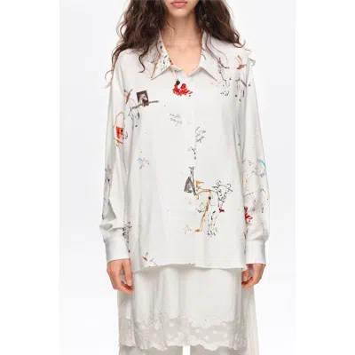 Bimba Y Lola Oversized Animal Print Shirt In White