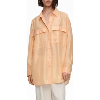 Bimba Y Lola Oversized Silk Long Shirt In Orange