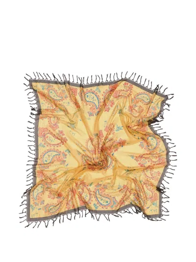 Bimba Y Lola Paisley Fringed Scarf In Yellow