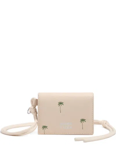 Bimba Y Lola Palm-print Lanyard Wallet In Neutral