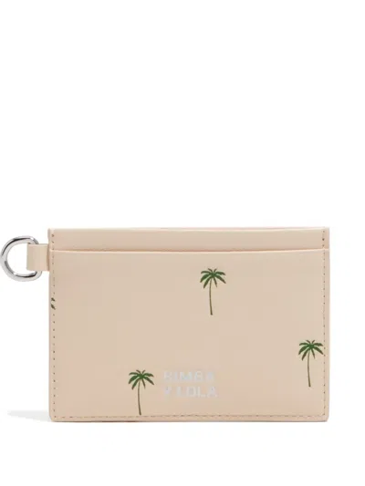Bimba Y Lola Palms Leather Card Holder In Neutral