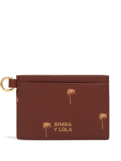 Bimba Y Lola Palms Small Leather Card Holder In Brown