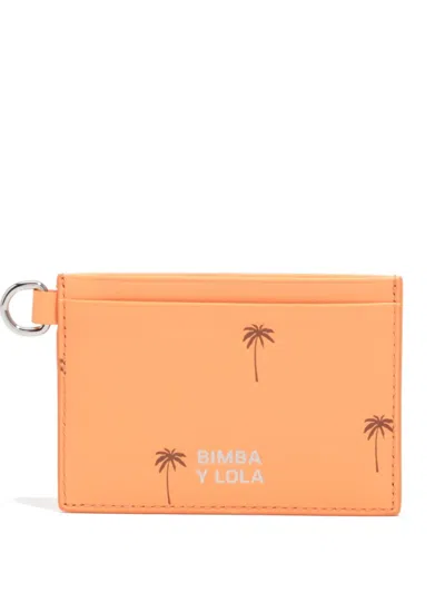 Bimba Y Lola Palms Small Leather Cardholder In Orange