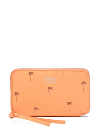 Bimba Y Lola Palms Zip Leather Wallet In Orange